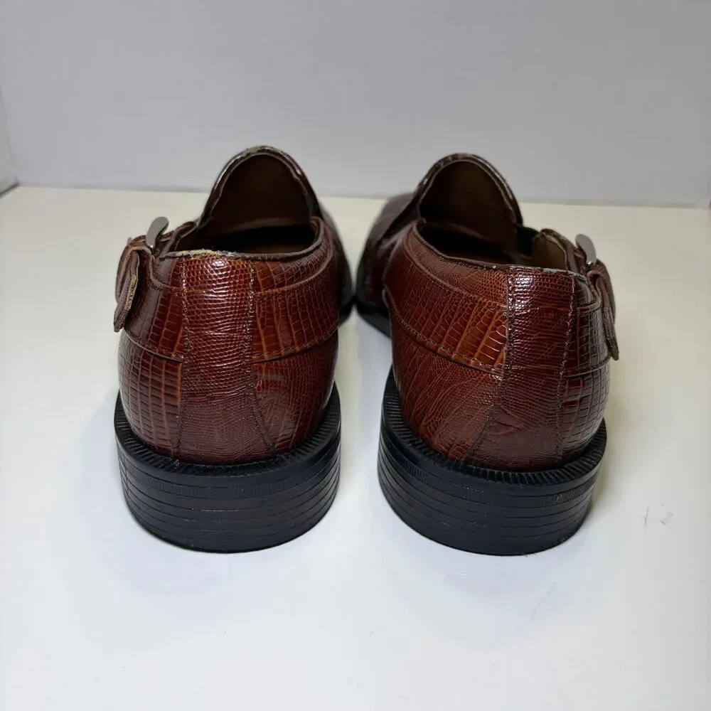 Stacy Adams Genuine Snake Shoes Men's Size 8 Brown Leather Monk Strap Dress